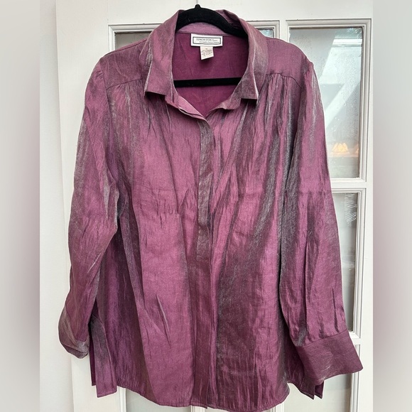 George Simonton Tops - Vintage Simonton Says Purple Mauve Metallic Shimmer Gorgeous Blouse Plus Size 1X